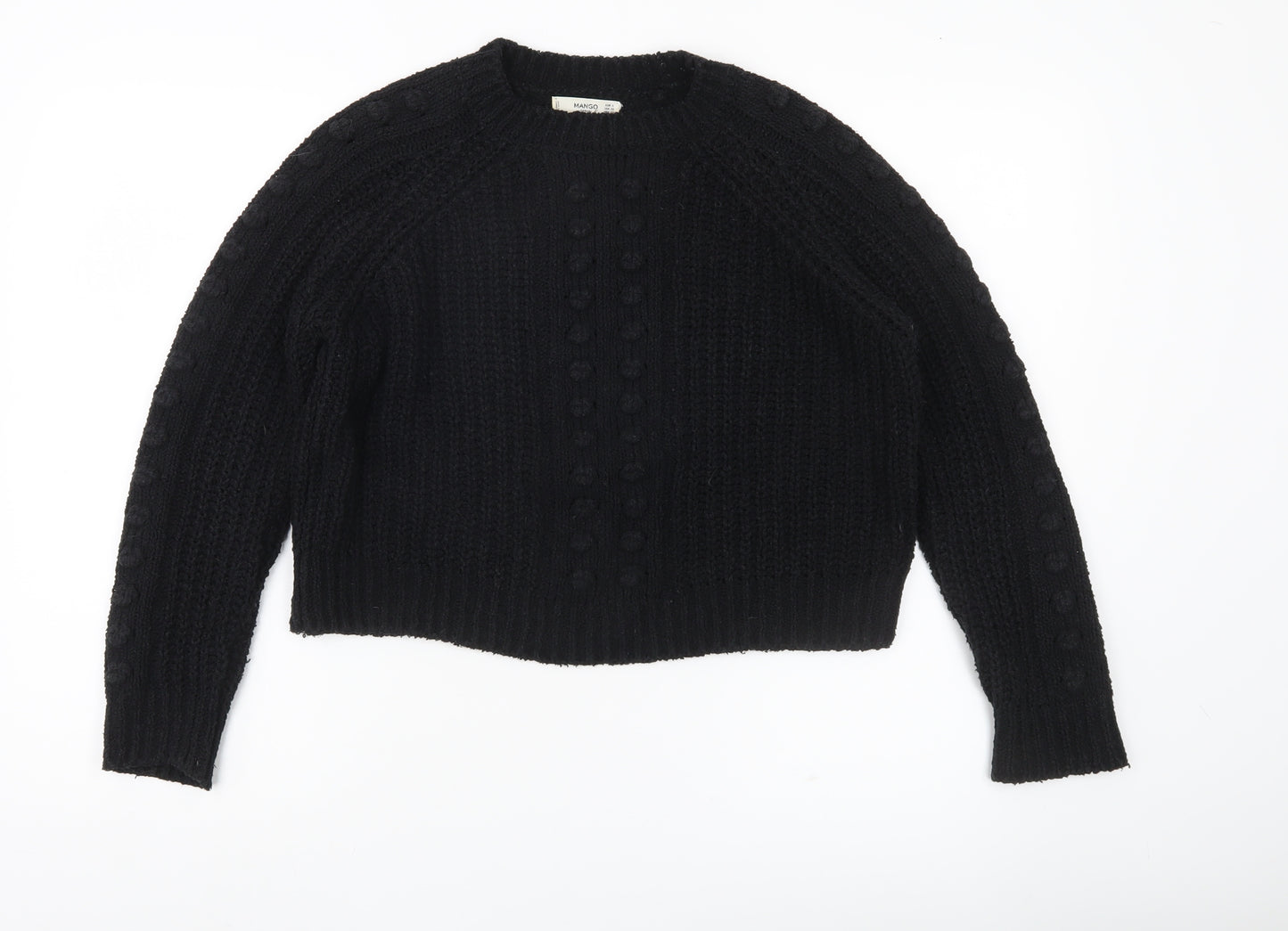Mango Women’s Black Chunky Knit Jumper Size 8 Crew Neck Pullover