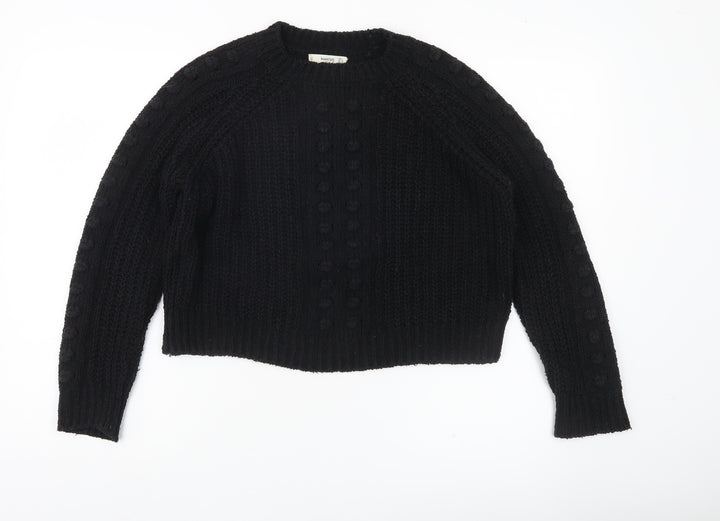 Mango Women’s Black Chunky Knit Jumper Size 8 Crew Neck Pullover