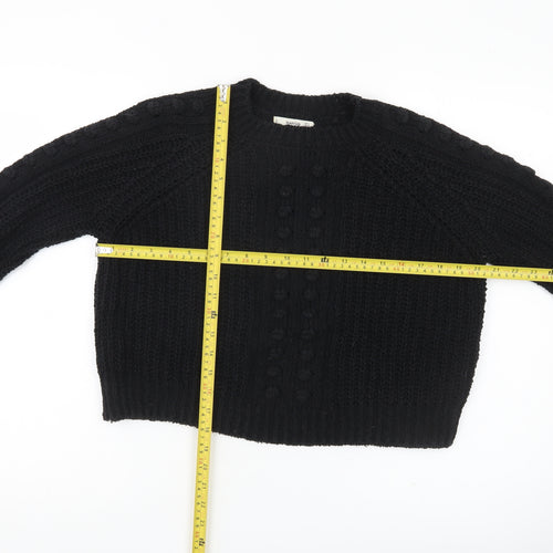 Mango Women’s Black Chunky Knit Jumper Size 8 Crew Neck Pullover