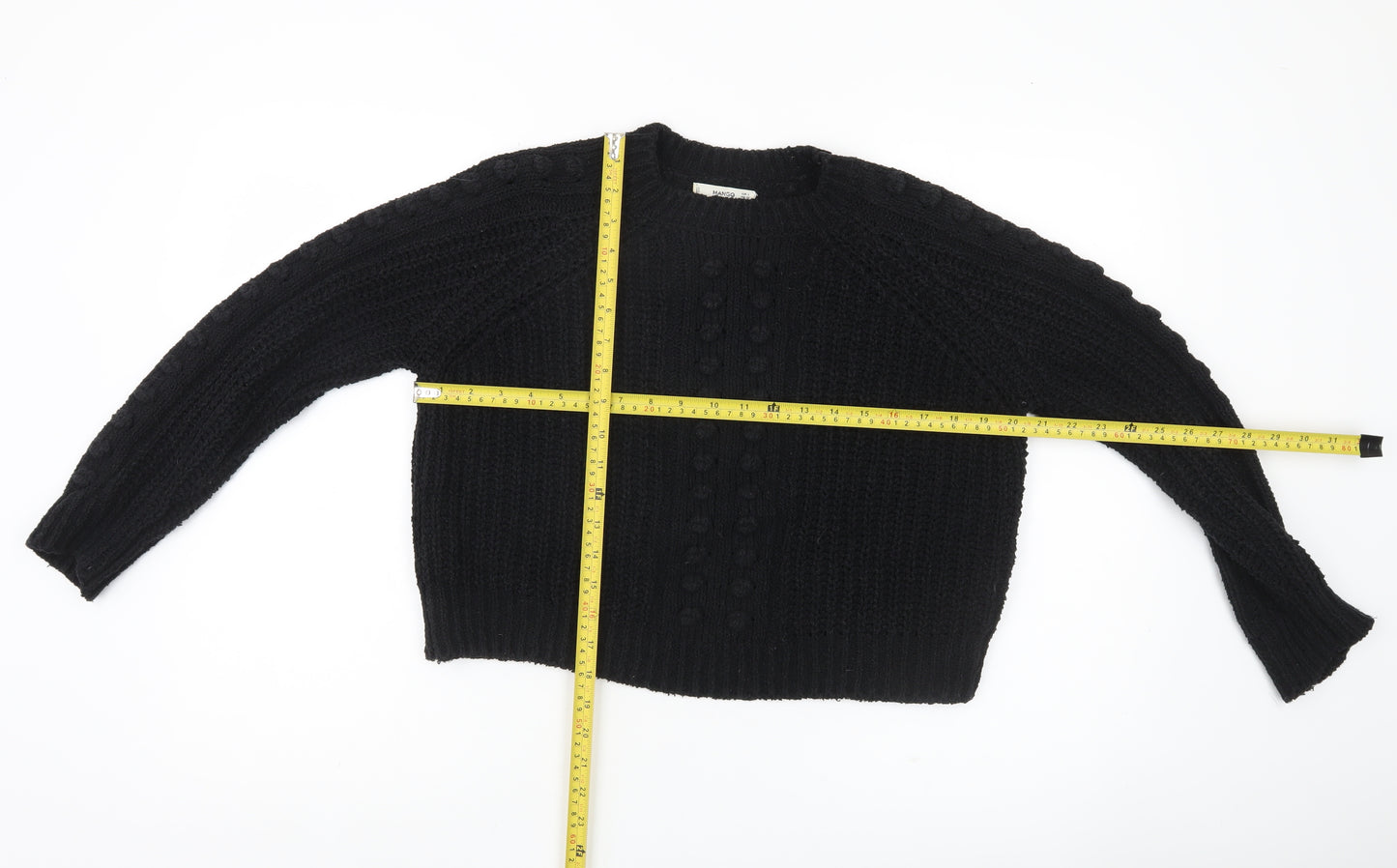 Mango Women’s Black Chunky Knit Jumper Size 8 Crew Neck Pullover