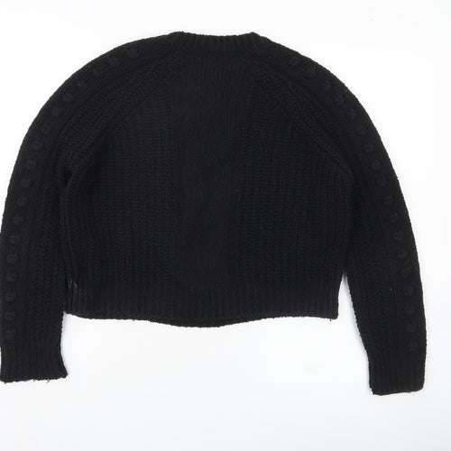 Mango Women’s Black Chunky Knit Jumper Size 8 Crew Neck Pullover