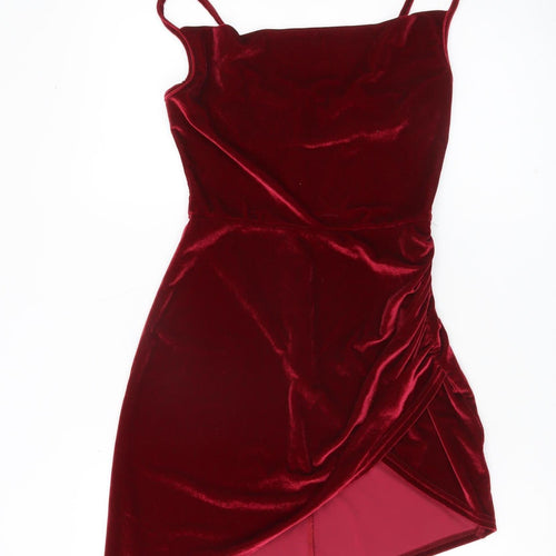 Double Crazy Women’s Red Velvet Bodycon Mini Dress S Sleeveless Party