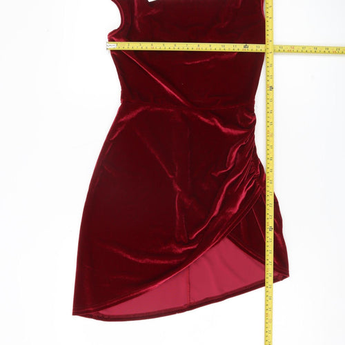 Double Crazy Women’s Red Velvet Bodycon Mini Dress S Sleeveless Party