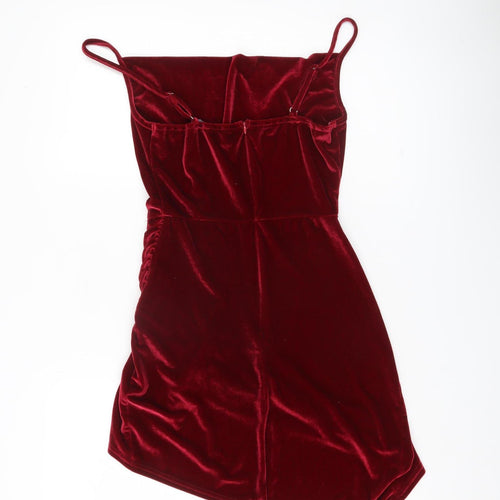 Double Crazy Women’s Red Velvet Bodycon Mini Dress S Sleeveless Party