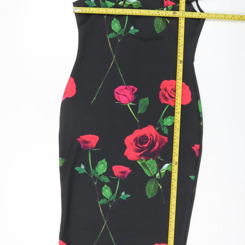 Quiz Women’s Black Floral Bodycon Dress Size 12 Off Shoulder