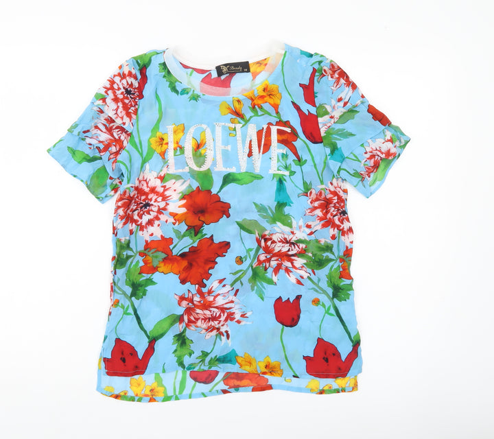 Beauty Fashion Trends Womens Multicoloured Silk Floral T-Shirt Size 10