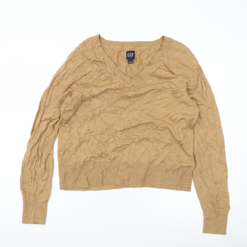 GAP Womens Beige V-Neck Pullover Jumper M Cotton Blend Knit