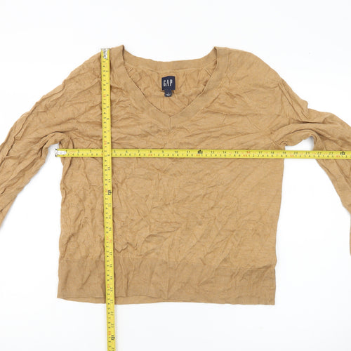 GAP Womens Beige V-Neck Pullover Jumper M Cotton Blend Knit