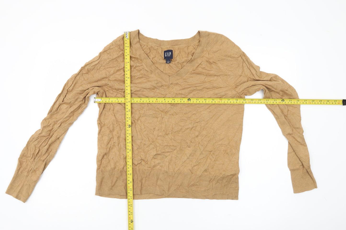 GAP Womens Beige V-Neck Pullover Jumper M Cotton Blend Knit