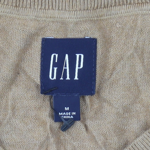 GAP Womens Beige V-Neck Pullover Jumper M Cotton Blend Knit