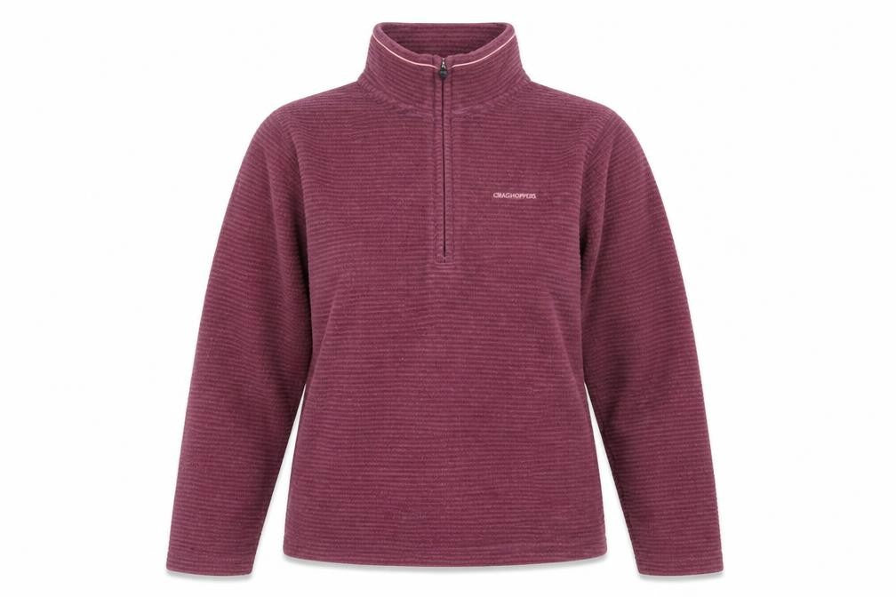 Front view of Craghoppers women’s purple 14 fleece pullover sweatshirt hiking