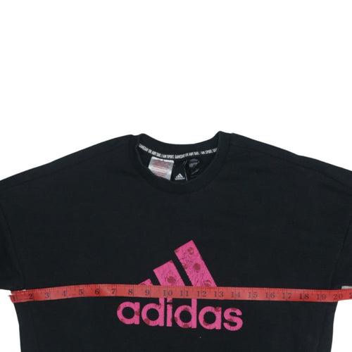 Adidas Girls Black Sweatshirt 13-14 Years Crew Neck Pullover Logo Jumper
