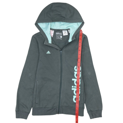 Adidas Boys Grey Full Zip Hoodie 11-12Y Logo Sport Essentials Cotton Blend