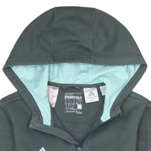 Adidas Boys Grey Full Zip Hoodie 11-12Y Logo Sport Essentials Cotton Blend