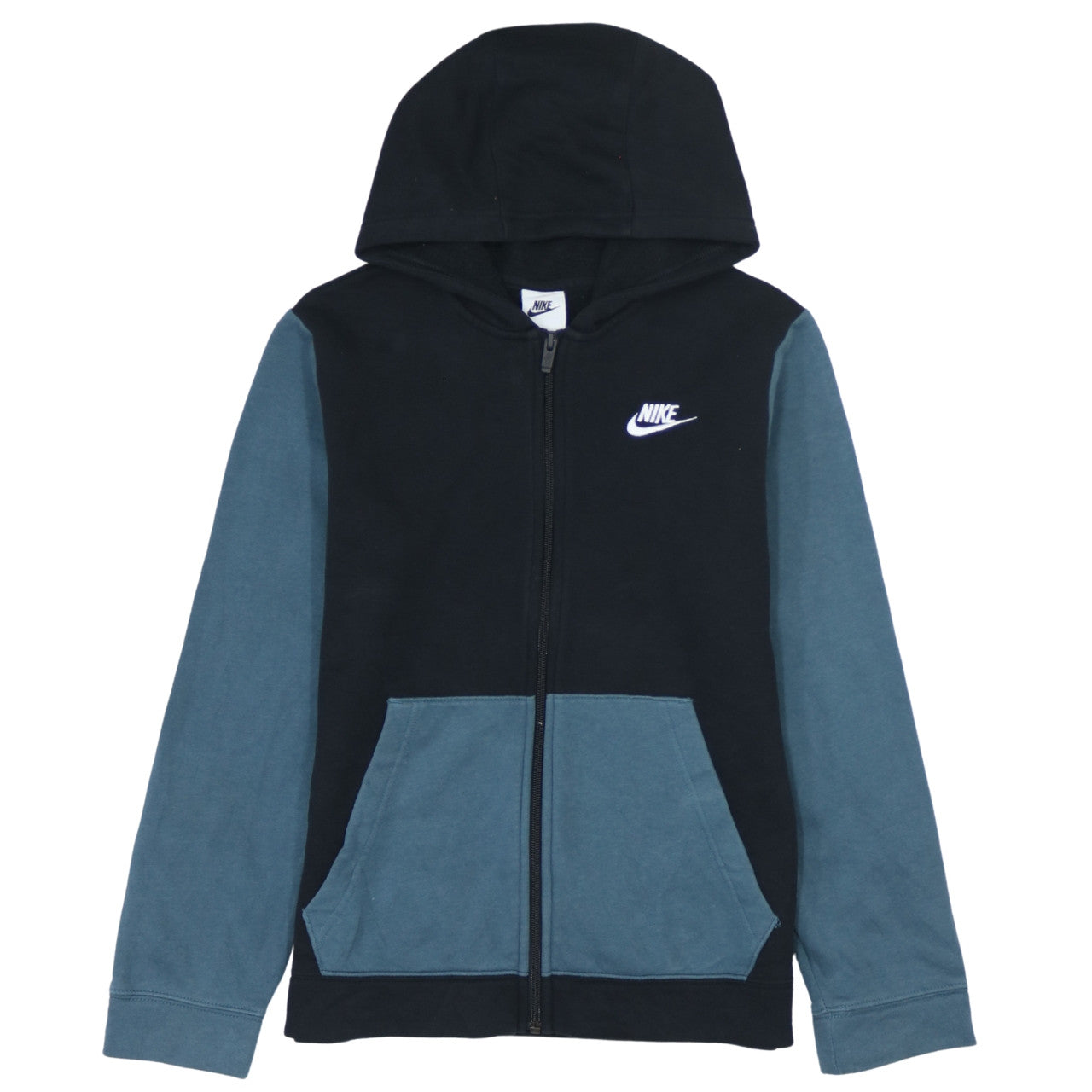 Nike Boys Black Blue Full Zip Hoodie Sweatshirt 11-12 Years Logo Hooded