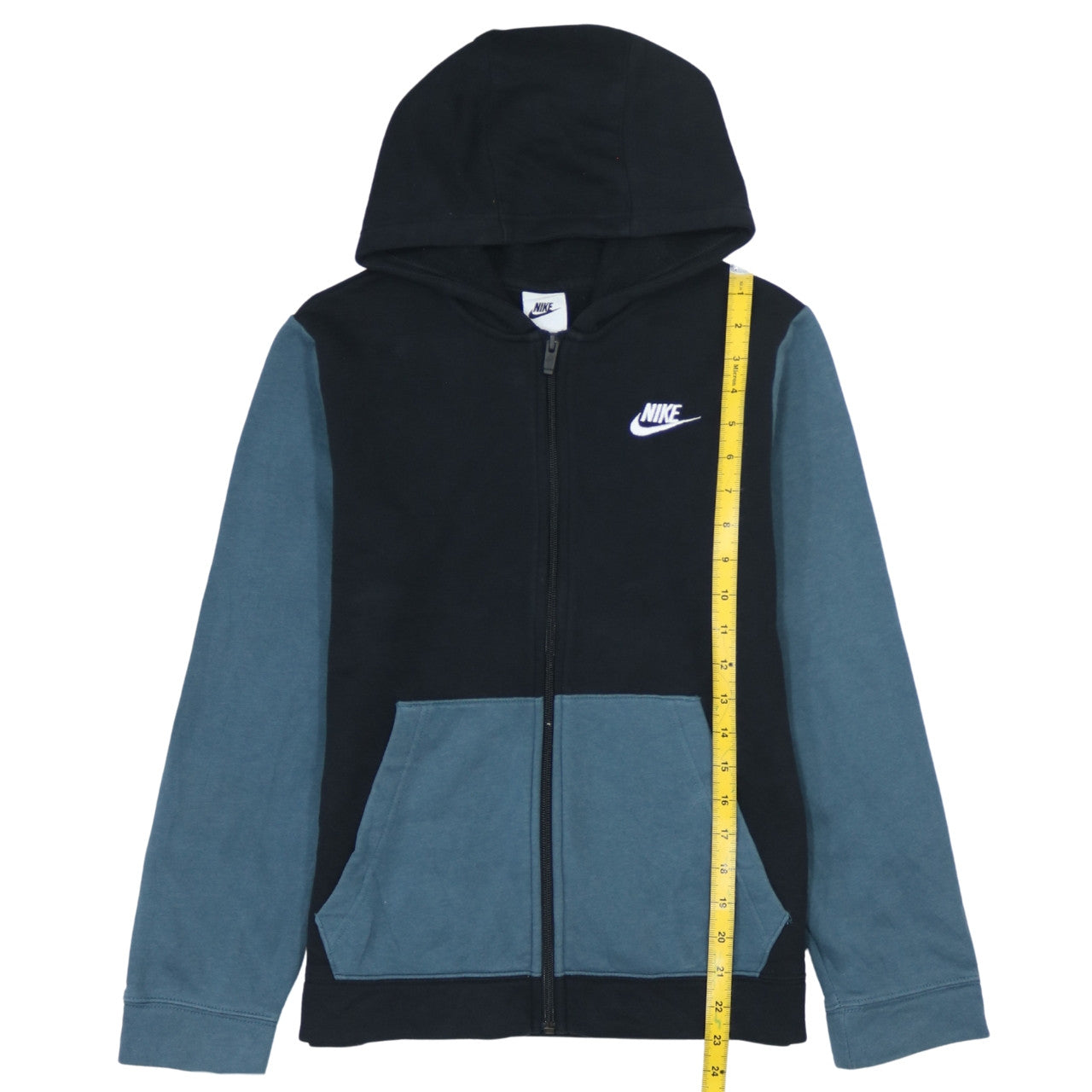 Nike Boys Black Blue Full Zip Hoodie Sweatshirt 11-12 Years Logo Hooded