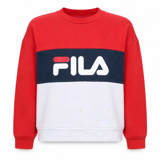 Front view of Fila women’s red white blue sweatshirt m logo pullover casual top