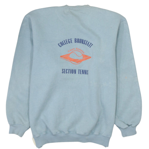 Adidas Mens Blue Small Crew Neck Pullover Sweatshirt Logo Tennis