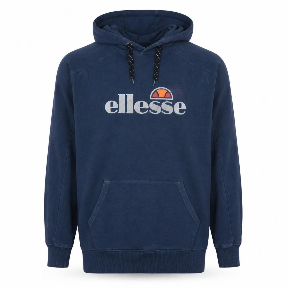 Front view of Ellesse Men’s Blue Hoodie Pullover Regular Fit M Graphic Logo Sportswear