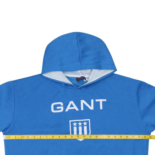 Gant Mens Blue Pullover Hoodie L Logo Print Cotton Blend