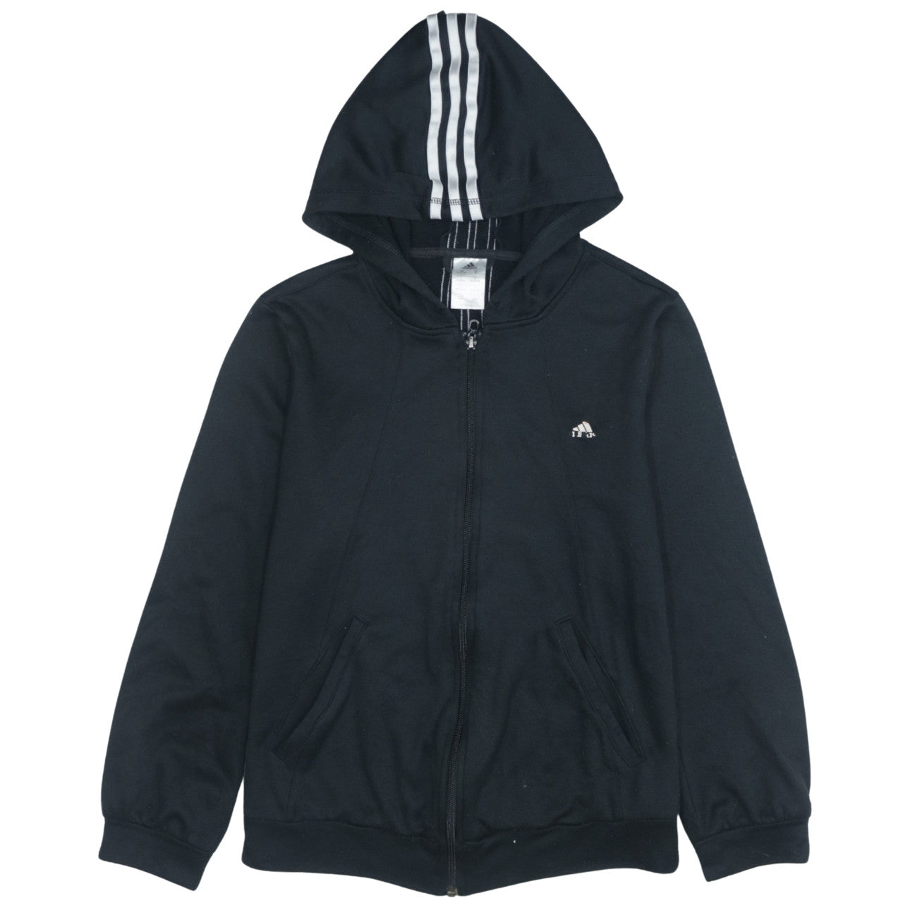 Adidas Women's Black Full Zip Hoodie Size 12 Sports Logo Cotton