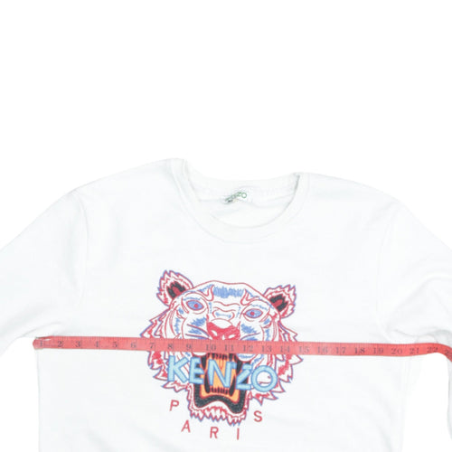 Kenzo Womens White Sweatshirt L Embroidered Tiger Logo Pullover
