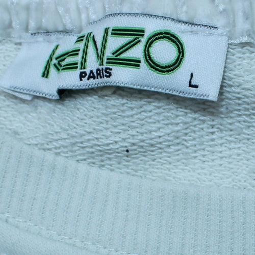 Kenzo Womens White Sweatshirt L Embroidered Tiger Logo Pullover