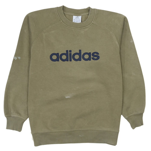 Adidas Boys Green Pullover Sweatshirt 14-15 Years Crew Neck Logo Jumper