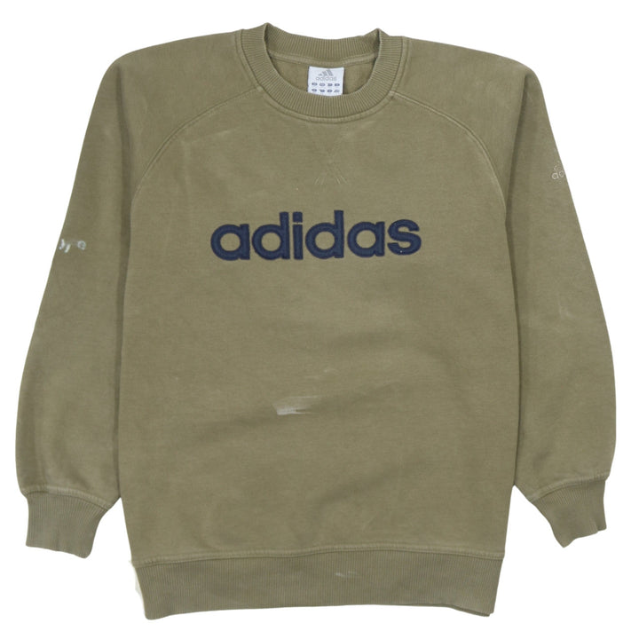 Adidas Boys Green Pullover Sweatshirt 14-15 Years Crew Neck Logo Jumper