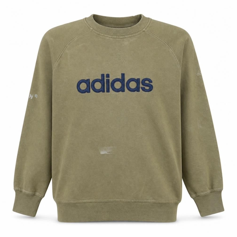 Front view of Adidas boys’ green pullover sweatshirt 14-15 years crew neck logo jumper
