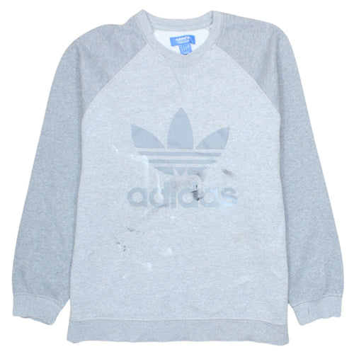 Adidas Men’s Grey Logo Sweatshirt L Pullover Crew Neck Sportswear