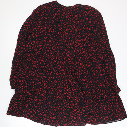 Zara Women Black Red Animal Print Shift Dress XS Long Sleeve