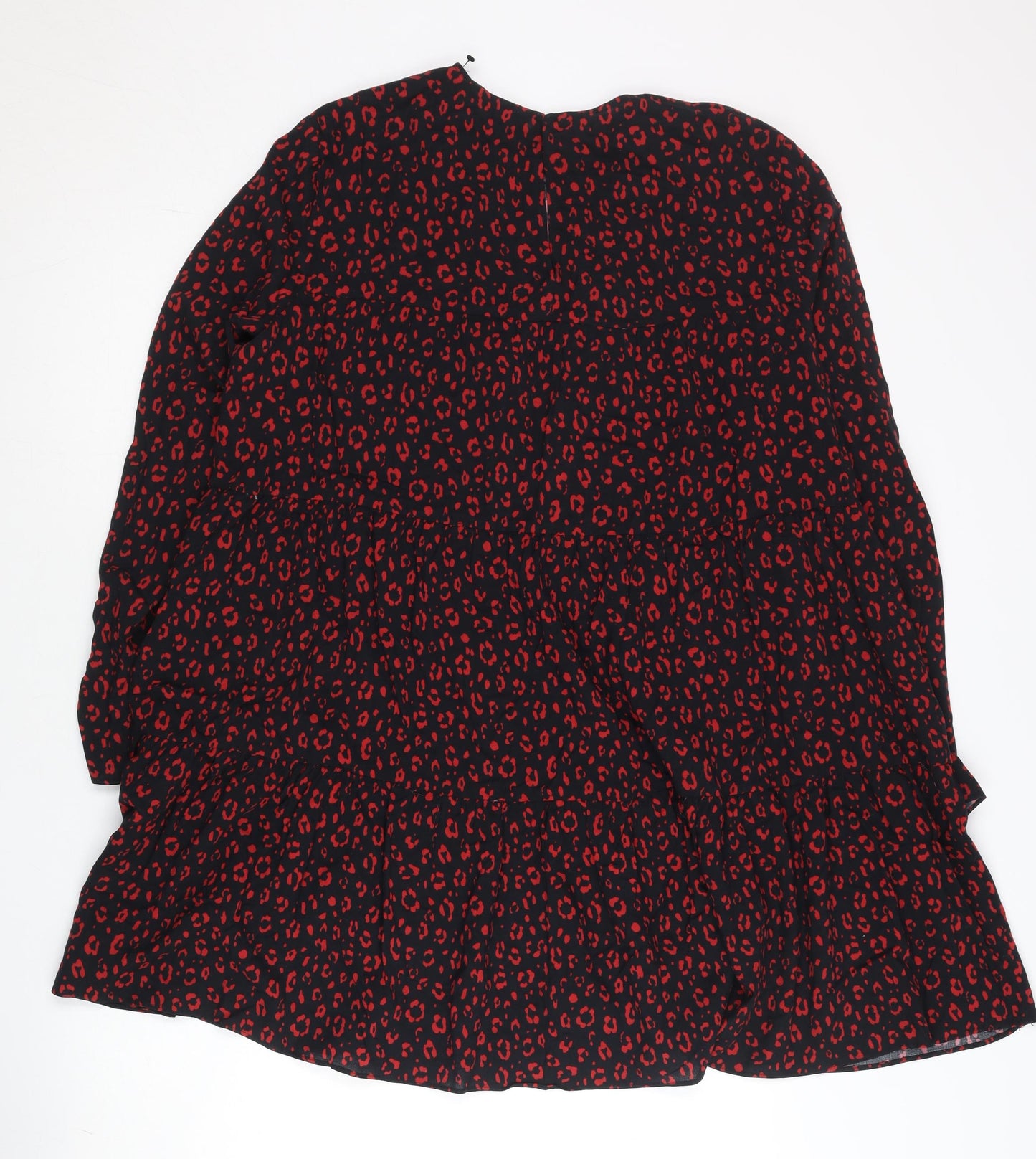Zara Women Black Red Animal Print Shift Dress XS Long Sleeve