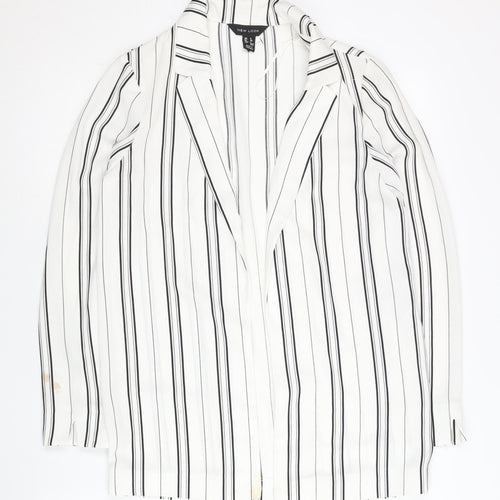 New Look Women White Striped Suit Jacket Size 6 Regular Fit