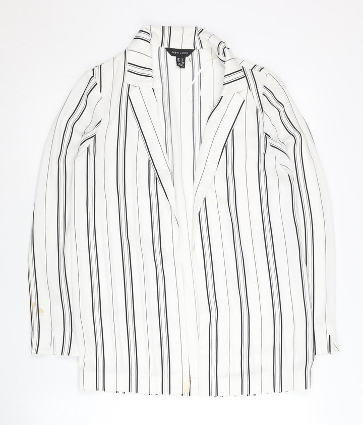 New Look Women White Striped Suit Jacket Size 6 Regular Fit
