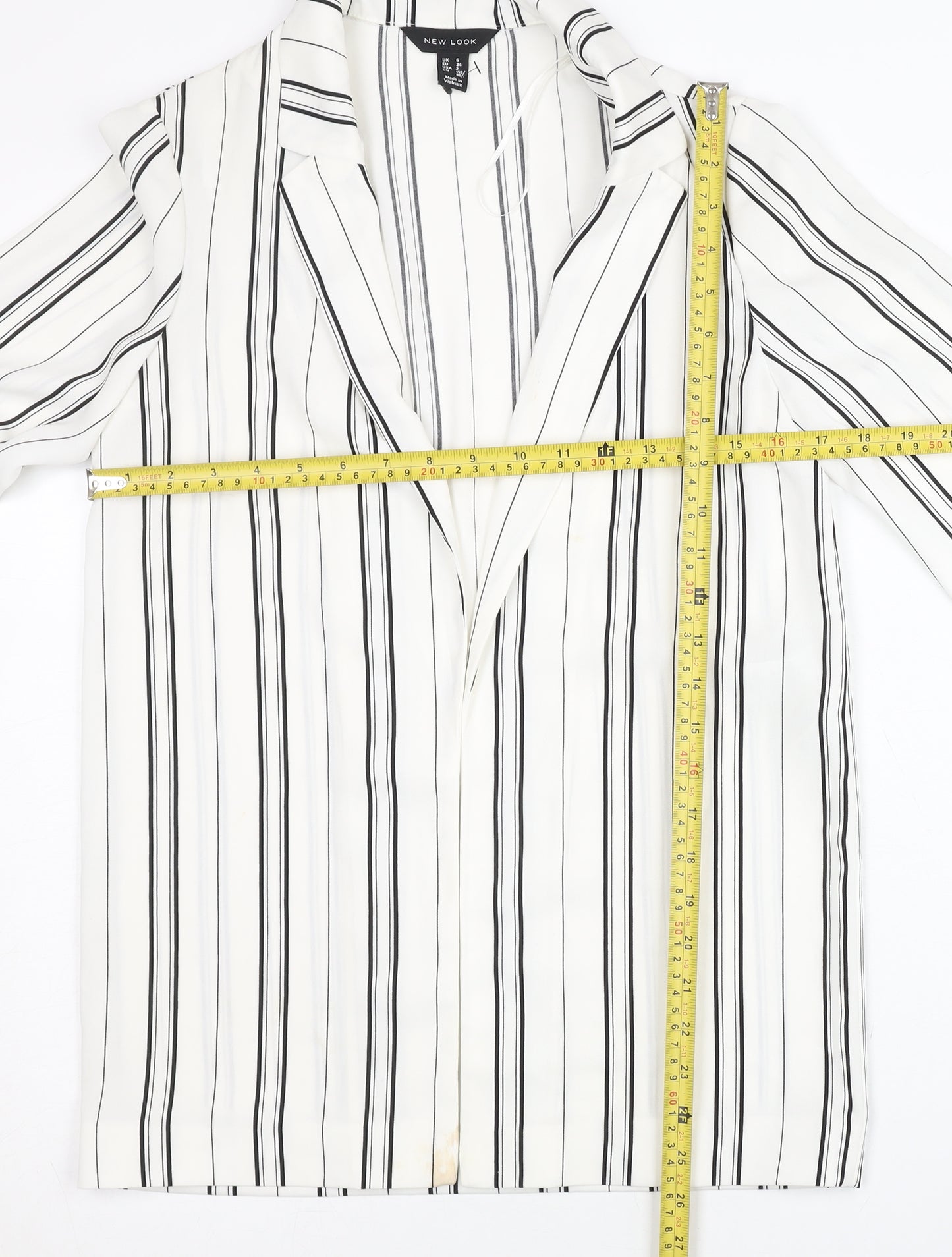 New Look Women White Striped Suit Jacket Size 6 Regular Fit