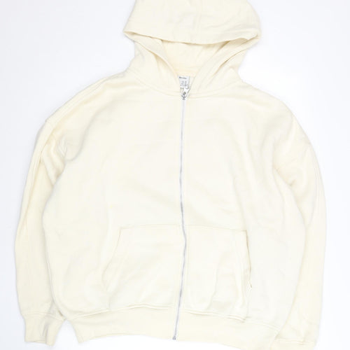 Bershka Womens Ivory Full Zip Hoodie XS Cotton Blend