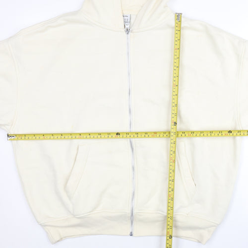 Bershka Womens Ivory Full Zip Hoodie XS Cotton Blend