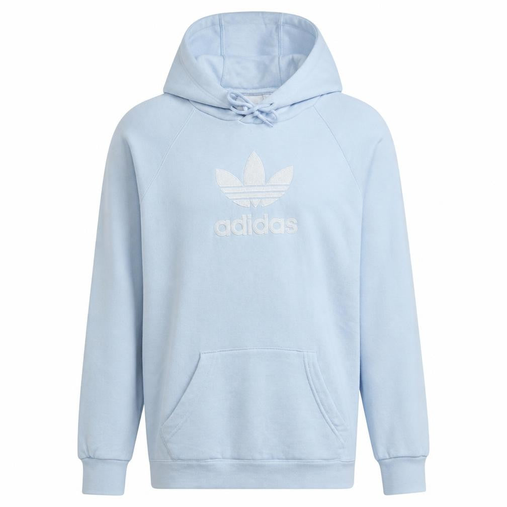 Front view of Adidas men’s blue xs pullover hoodie logo hooded sweatshirt