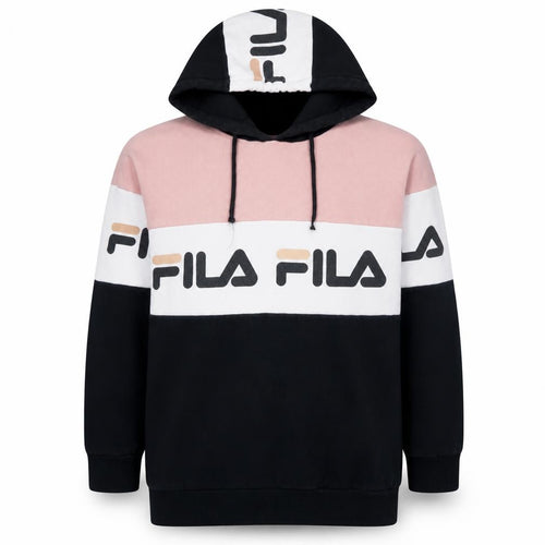 Fila Women’s Pink Black White Pullover Hoodie Size 10 Colourblock Logo