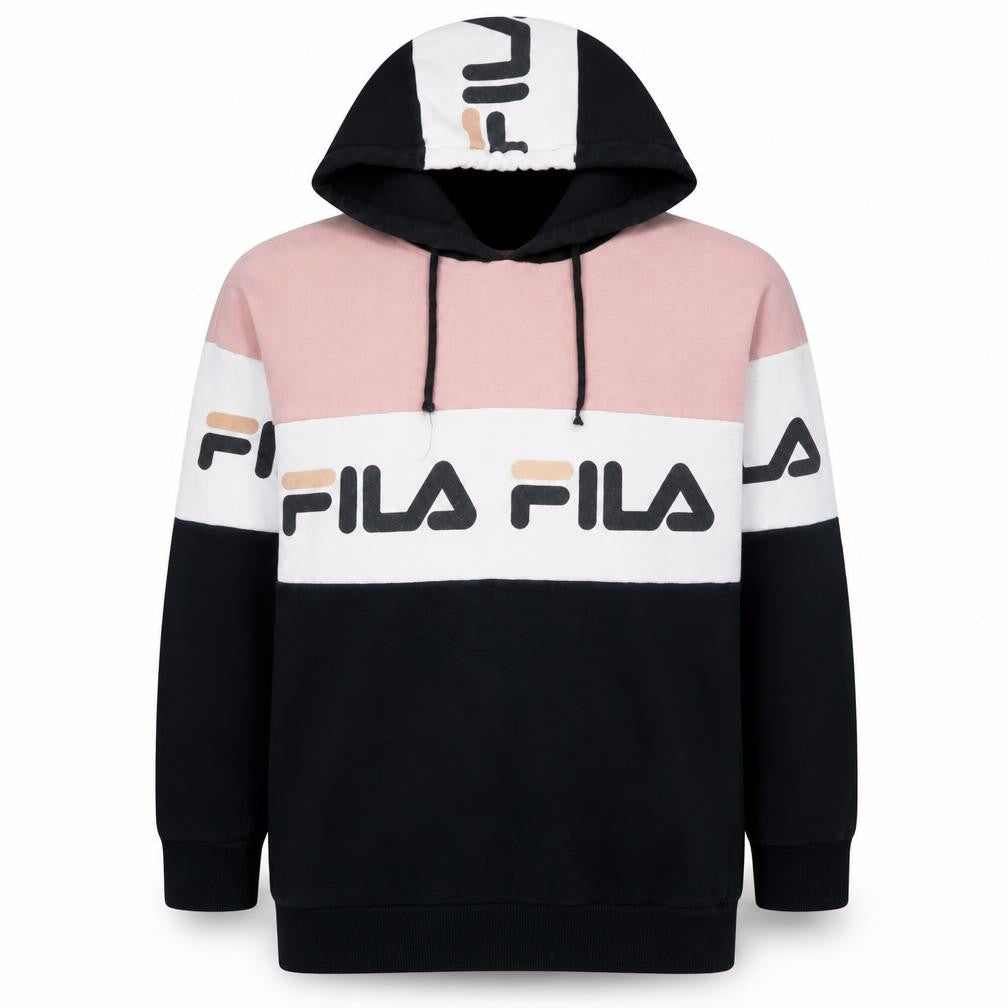 Fila Women’s Pink Black White Pullover Hoodie Size 10 Colourblock Logo