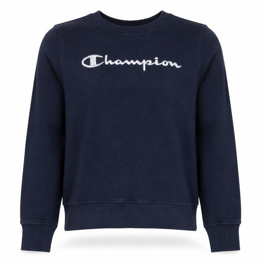 Front view of Champion Women’s Blue Small Pullover Sweatshirt Logo Crew Neck