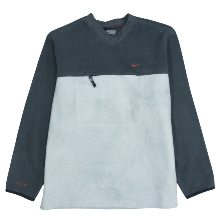 Nike Mens Grey Black Fleece Pullover Sweatshirt S V-Neck Zip Pocket