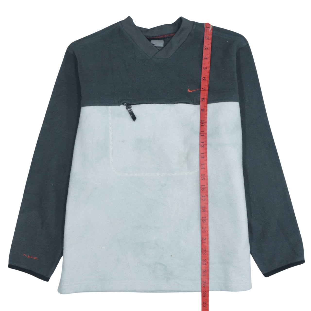 Nike Mens Grey Black Fleece Pullover Sweatshirt S V-Neck Zip Pocket