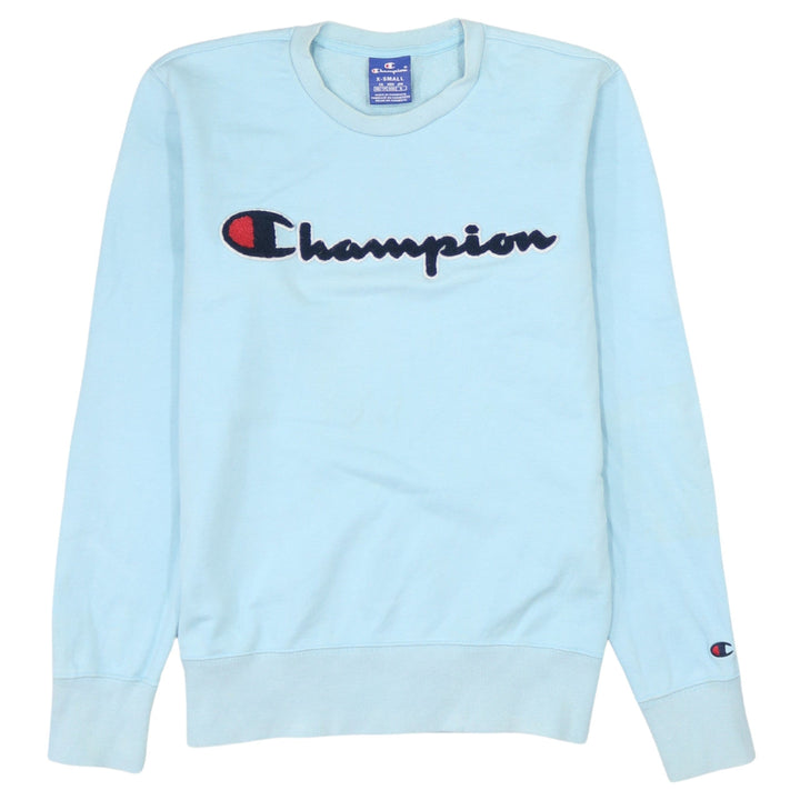 Champion Womens Blue XS Pullover Sweatshirt Logo Crew Neck Long Sleeve
