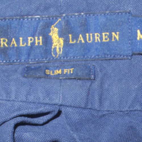 Ralph Lauren Men's Blue Slim Fit Linen Button-Up Shirt M