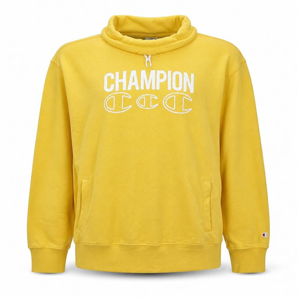 Front view of Champion Men’s Yellow XL Pullover Sweatshirt High Neck Logo
