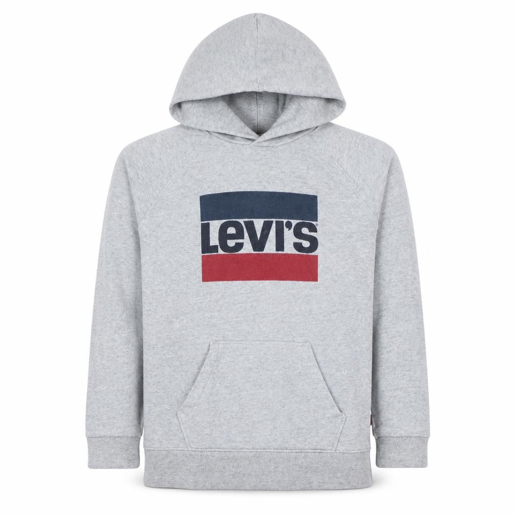 Front view of Levi's Men's Grey Pullover Hoodie M Graphic Logo Sweatshirt
