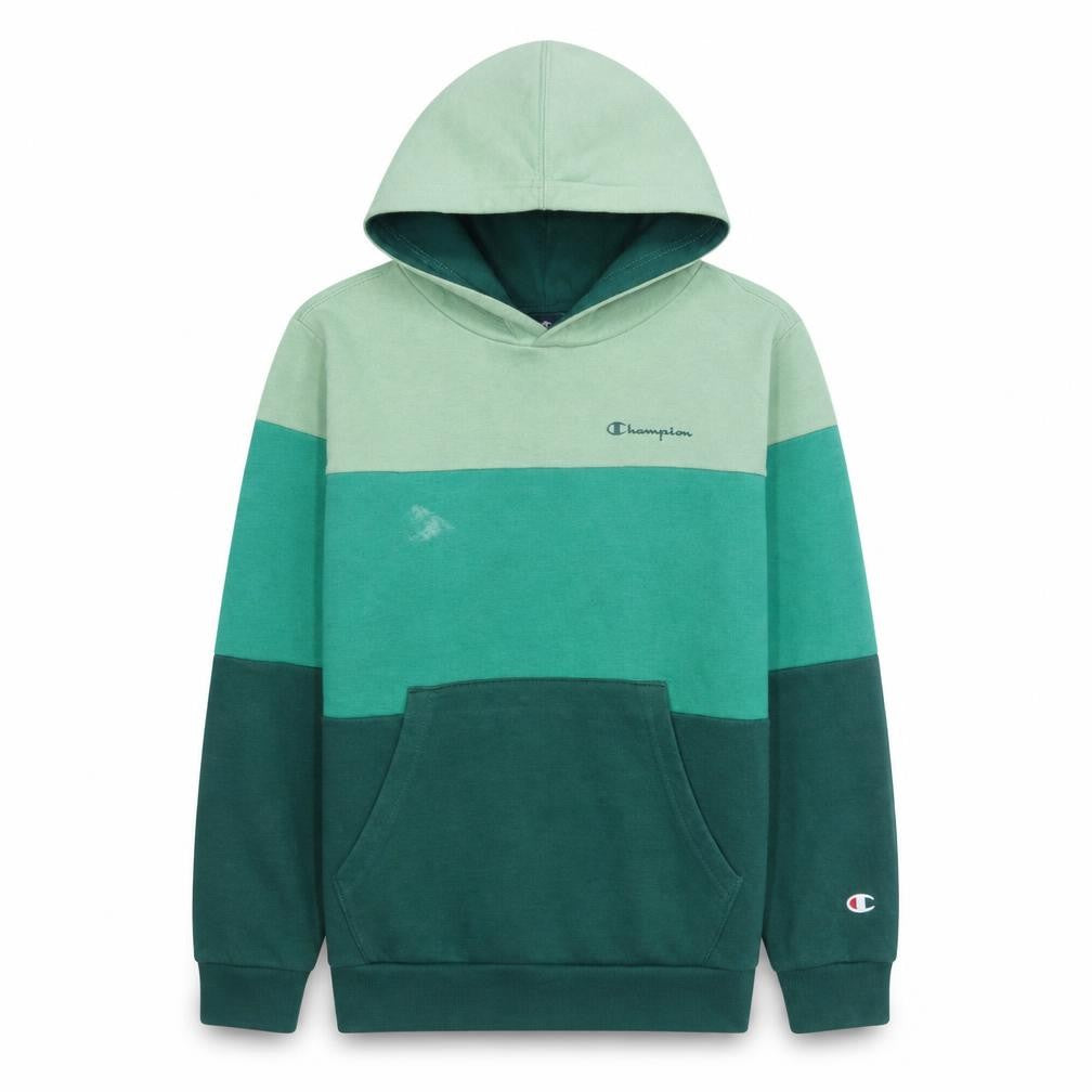 Front view of Champion boys’ green colourblock pullover hoodie age 11-12 years