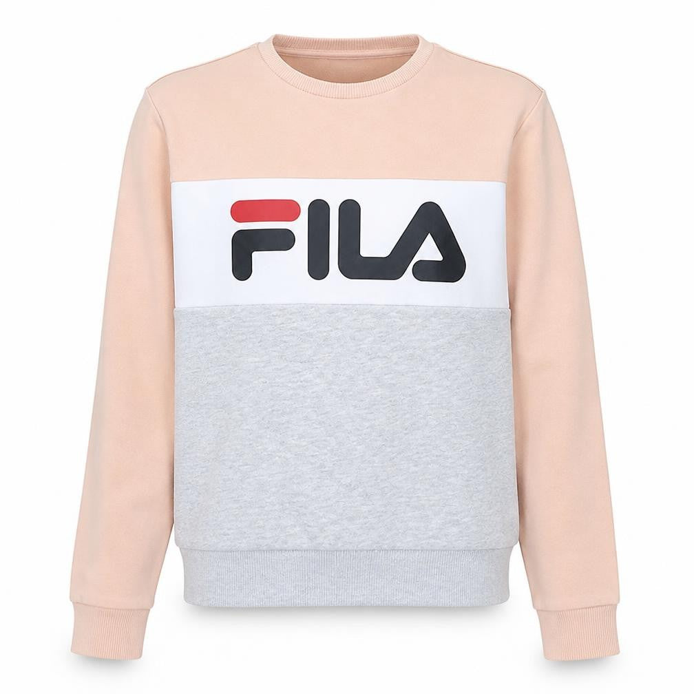 Fila Womens Sweatshirt XS Beige Grey Colourblock Crew Neck Logo